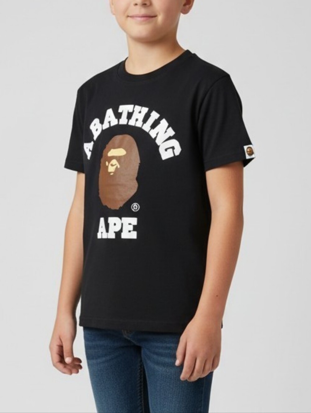 Bape Black Tee with Brown & Cream Ape Logo